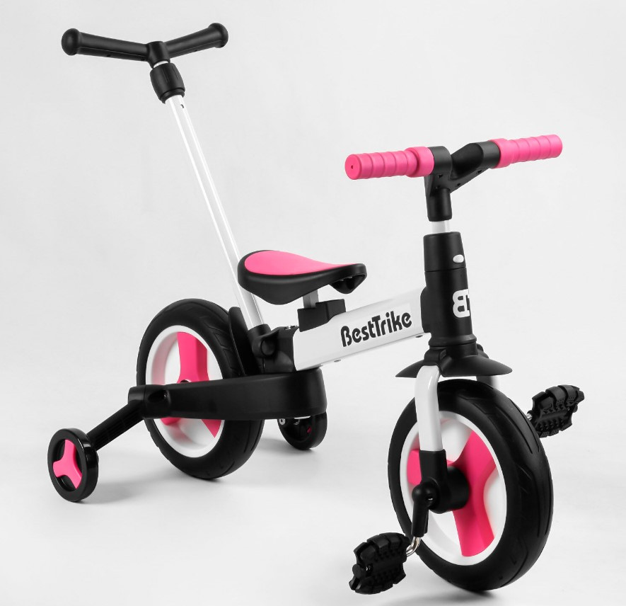 Велосипед-трансформер дитячий триколісний Best Trike 55475 з батьківською ручкою рожевий