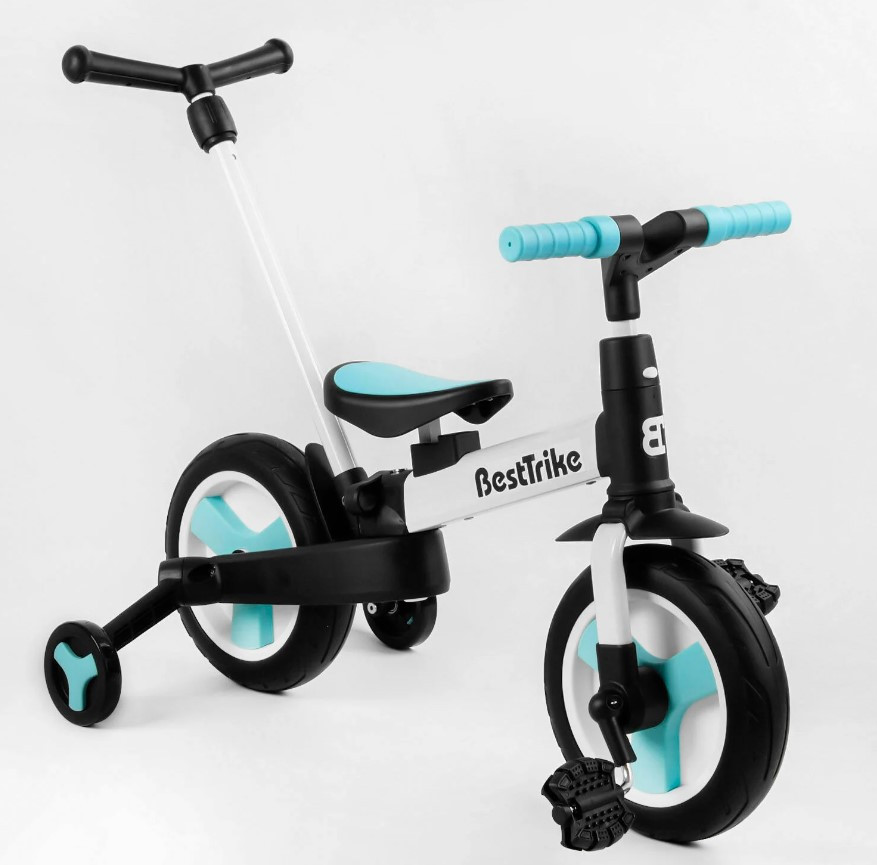 Велосипед-трансформер дитячий триколісний Best Trike 56659 з батьківською ручкою бірюзовий