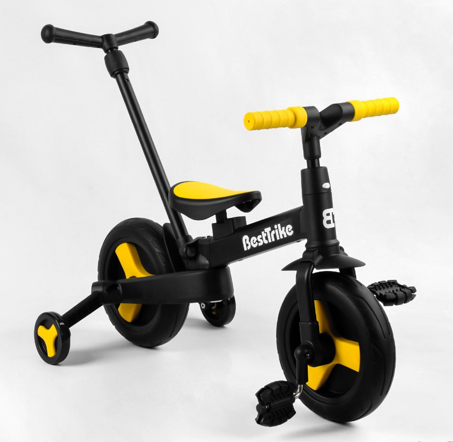 Велосипед-трансформер дитячий триколісний Best Trike 58195 з батьківською ручкою жовтий