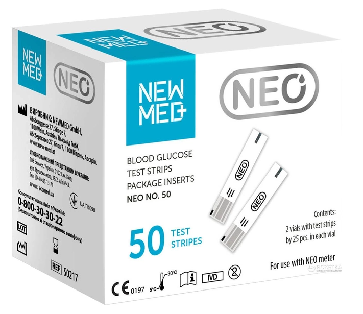 Тест-смужки NewMed Neo (50 шт) – глюкотест-смужки для вимірювання рівня цукру в крові