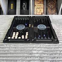 Нарди скляні у поєднанні з деревом 60×30 см подарункові з масонськими та езотеричними мотивами, фото 6