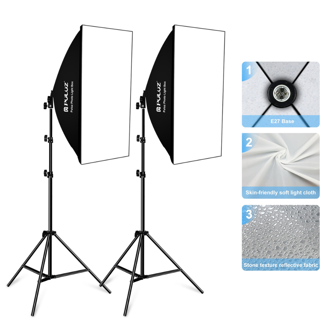 Набір постійного студійного світла 2 софтбоксу Puluz 50x70 cm на одну лампу Е27, фото 1