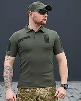 Мужская тактическая футболка поло олива CoolPass 42-64р влагоотоводящая футболка ЗСУ с липучками под шеврон