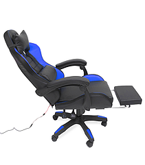 Геймерське крісло з RGB підсвіткою, подушками та висувною підставкою для ніг, Чорний/Синій (G897)