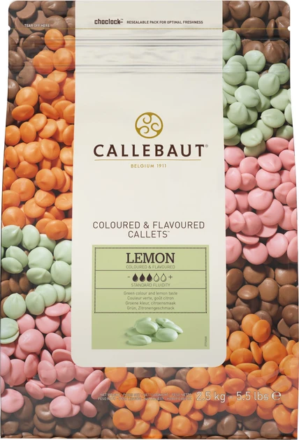 Зелений шоколад Callebaut Lemon Callets зі смаком лимона у дропсах 2.5 кг