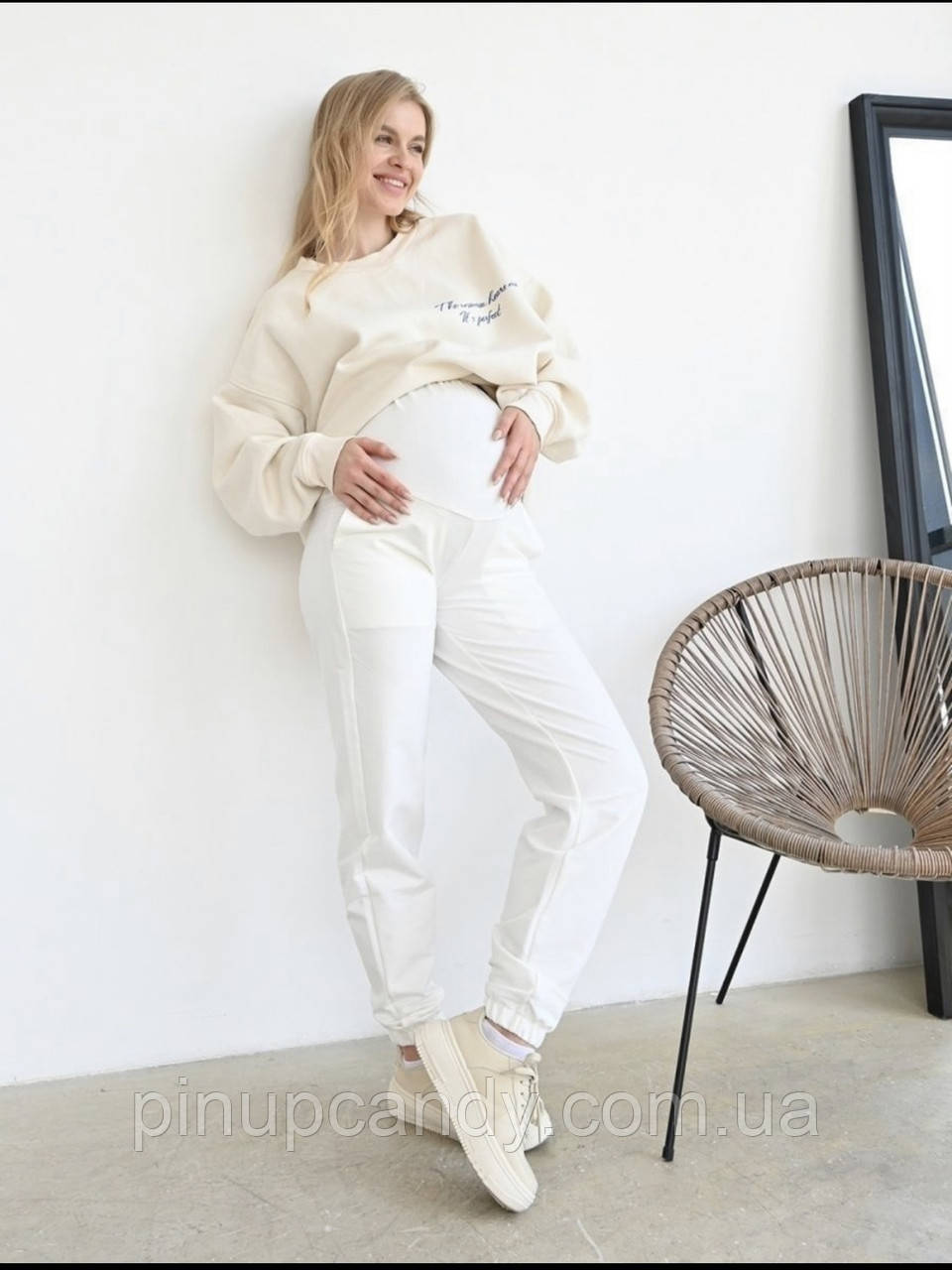 Джогери штани для вагітних демісезон бавовна білі (розміри 42-56), фото 1