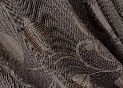 Шторна тканина льон рогожка "Листя". Колір венге. Код 1687ш