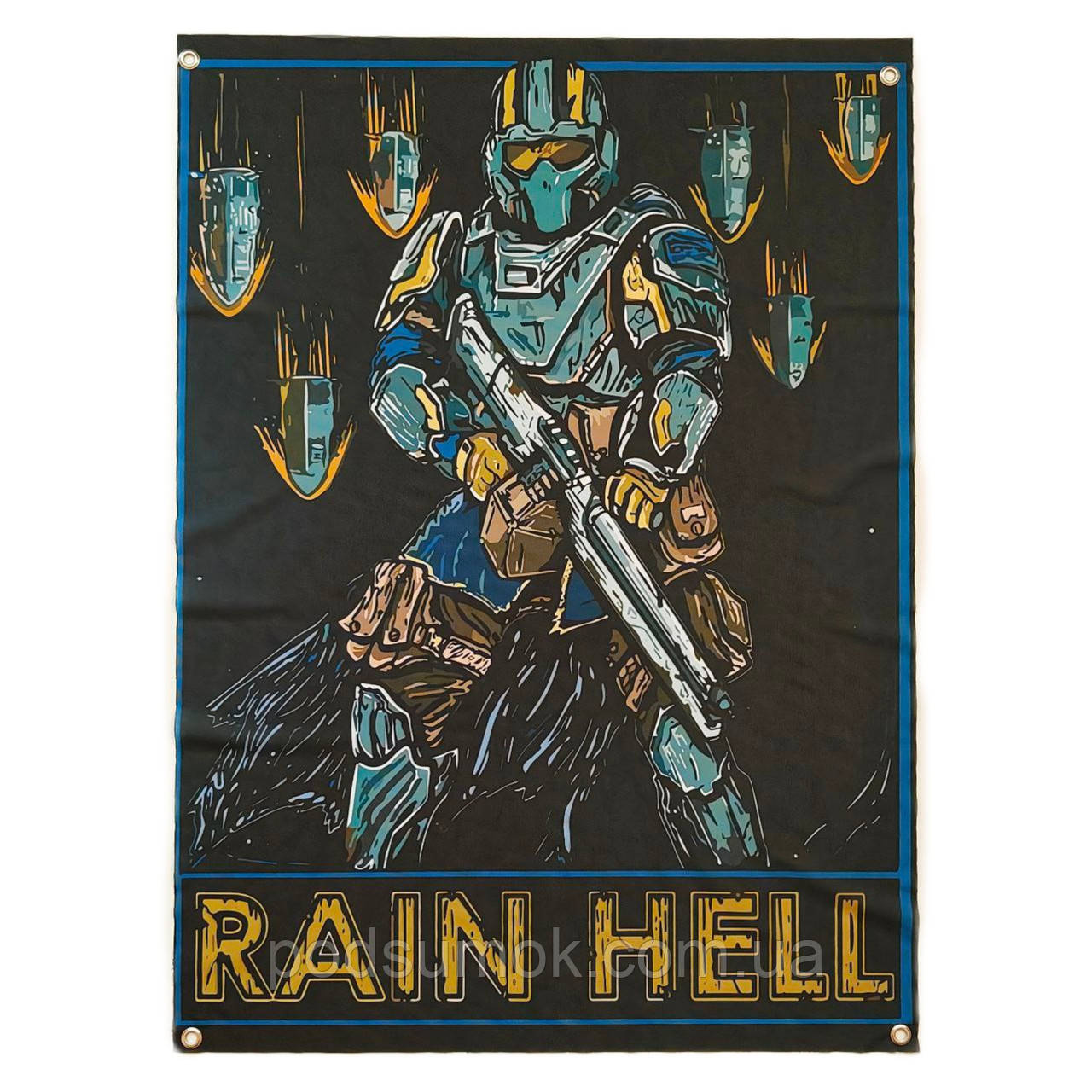 Банер прапор військовий RAIN HELL 70х100 см настінний односторонній з люверсами, фото 1