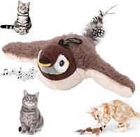 Игрушка для кота интерактивная птичка воробей со звуковыми эффектами USB