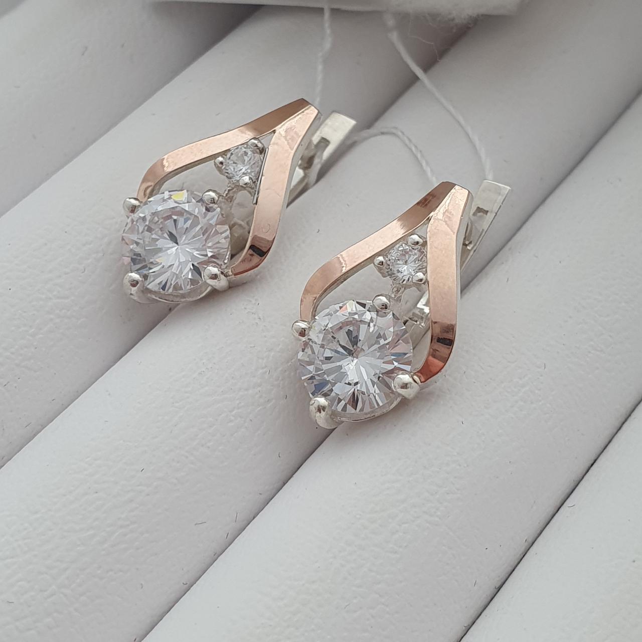 Серьги из серебра с фианитами и золотом Круиз