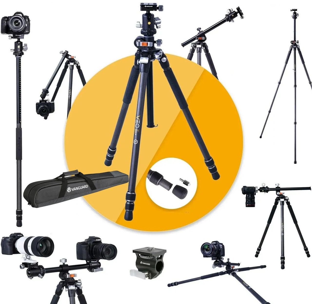 Штатив Vanguard VEO 3T+ 264AB | Чотирисекційний алюмінієвий трипод зі знімною кульовою головкою для Sony, Nikon, Canon, DSLR