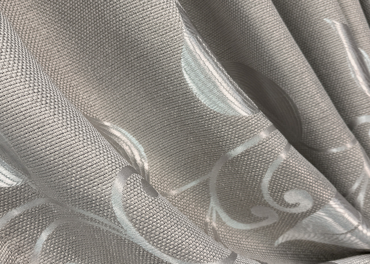 Шторна тканина льон рогожка "Листя". Колір світло-сірий. Код 1688ш, фото 1