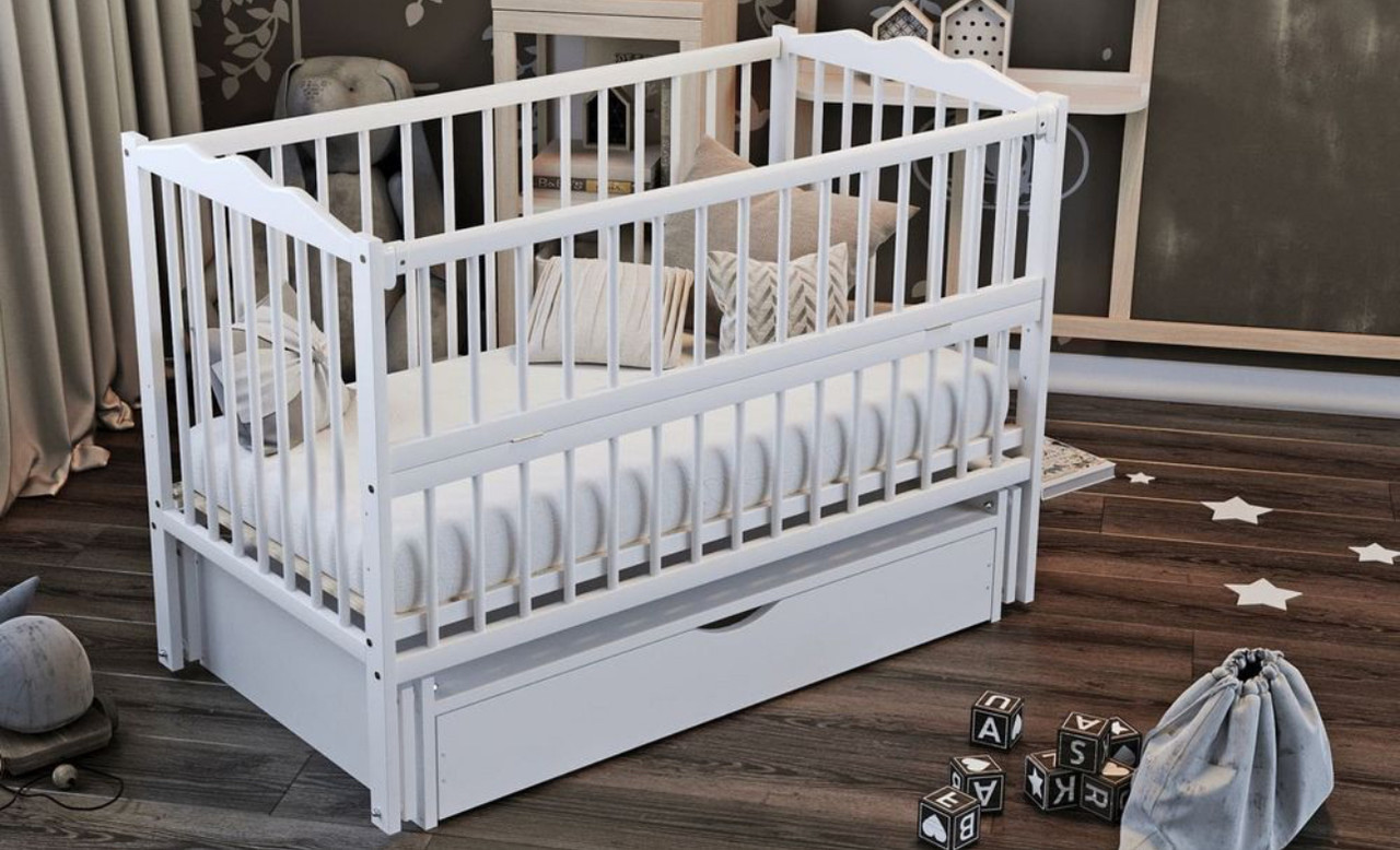 Дитяче ліжечко Дубок Веселка з ящиком і маятником, Білий, фото 1