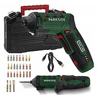 Електровикрутка акумуляторна Parkside 4V 10 Нм рукоятка, що обертається + 26 біт в кейсі (PSSA 4 B2)