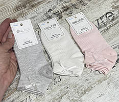 Однотонні короткі бавовняні шкарпетки сіточка з бантиком