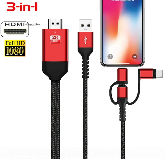 Кабель Адаптер Apple Lightning/Micro USB/Type-C до HDM, фото 1