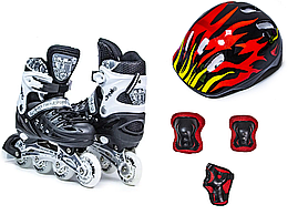 Розсувні ролики + захист + шолом Scale Sport. Чорно-білі. Розмір 34-38