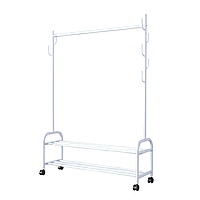 Вішалка для одягу на дві полиці для взуття, гачками для аксесуарів і поперечиною для тремпелів колір білий УЦІНКА, фото 2