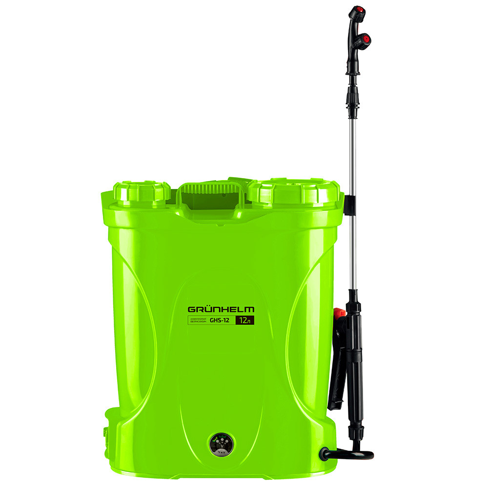 Обприскувач акумуляторний Grunhelm GHS-12, 12 л, 2-5 Бар, ранцевий, акумулятор 8Ah/12V, 5 змінних насадок