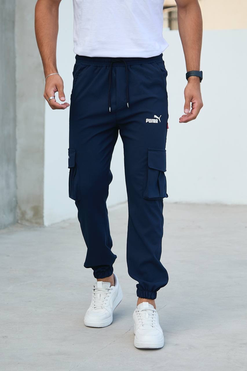 Чоловічі штани карго Puma сині спортивні джогери Пума з бічними кишенями