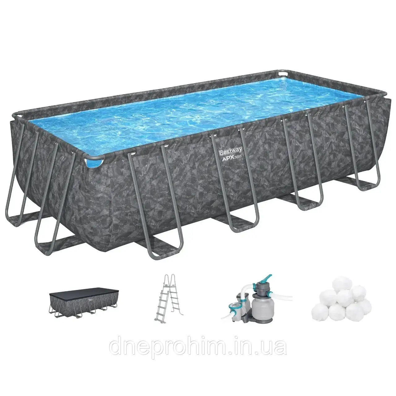 Каркасний басейн Bestway Grey 561KA (549х274х132 см) з пісочним фільтром, тентом і драбиною