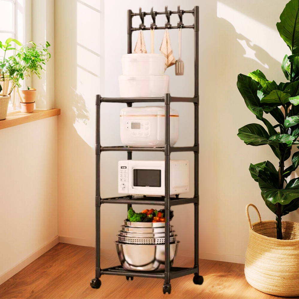Підлогова полиця стійка для кухні Hook Storage Rack SKLM-21 Стелаж органайзер з гачками на 4 яруси