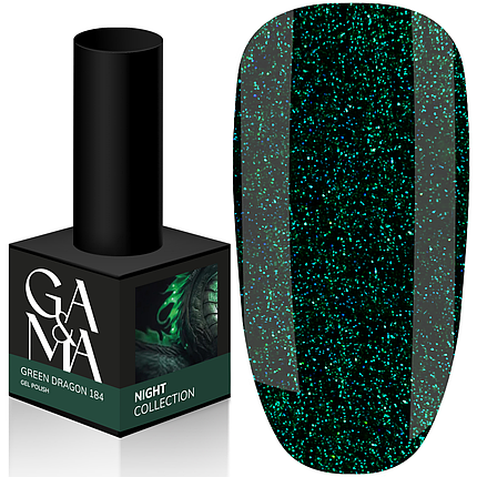 Гель-лак GaMa Night collection №184 Green Dragon, 10 мл глибокий зелений з блискітками, фото 1