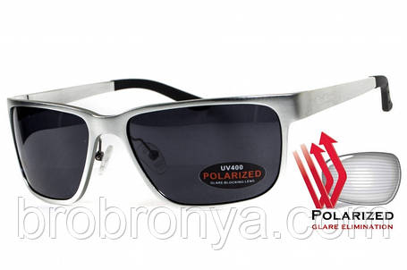 Окуляри поляризаційні BluWater Alumination-2 Silver Polarized (gray) чорні в сріблястій оправі, фото 1
