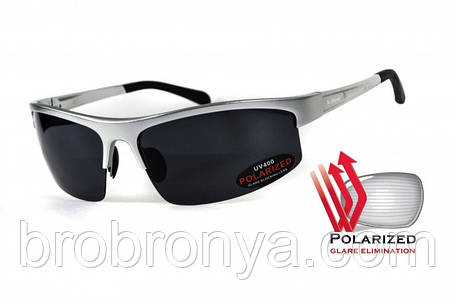 Окуляри поляризаційні BluWater Alumination-5 Silver Polarized (gray) чорні в сріблястій оправі, фото 1