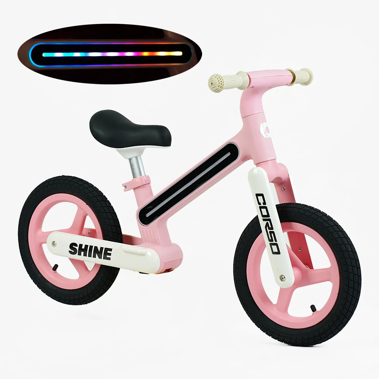 Дитячий біговел-велобіг «Corso Shine» JT-10059 нейлонова вилка та рама зі світлом, надувні колеса 12 дюймів, фото 1