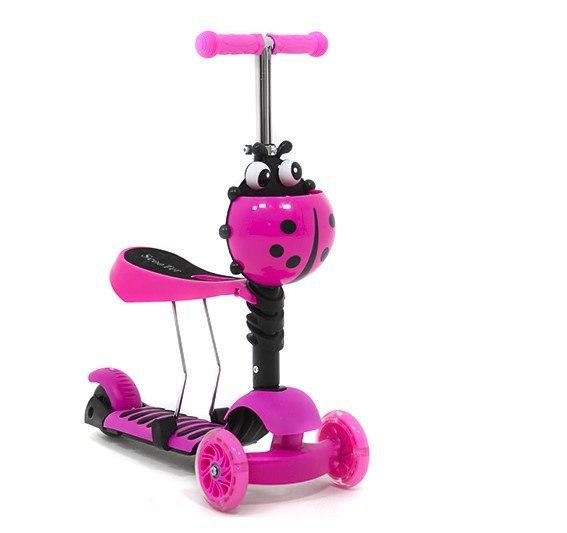Дитячий триколісний самокат 3в1 4109 A Scooter "Сонечко" (біговел, трансформер), рожевий