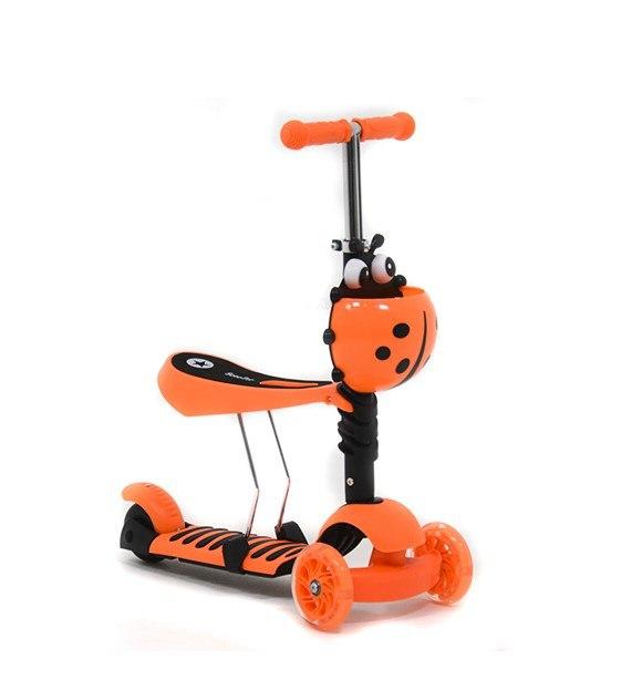 Дитячий триколісний самокат 3в1 4109 A Scooter "Сонечко" (біговел, трансформер), жовтогарячий
