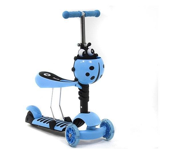 Дитячий триколісний самокат 3в1 4109 A Scooter "Сонечко" (біговел, трансформер), блакитний