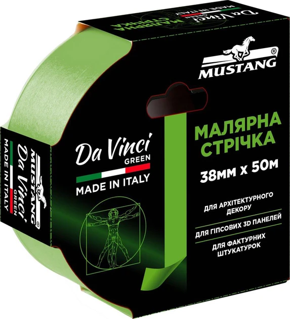 Малярна стрічка MUSTANG Da Vinci Green зелена 38 мм x 50 м, фото 1