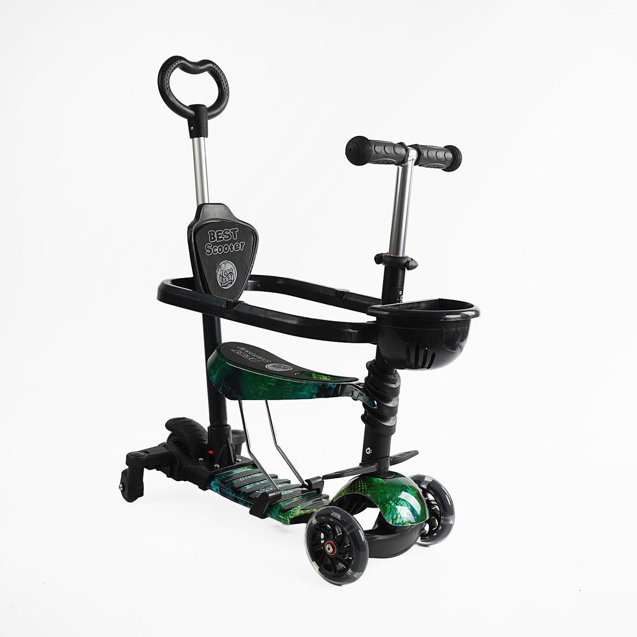 Дитячий триколісний самокат трансформер 5в1 Best Scooter LS-79350 із сидінням і бампером, чорний