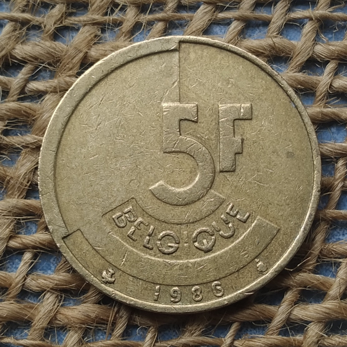 5 франкiв 1986 року. Бельгiя