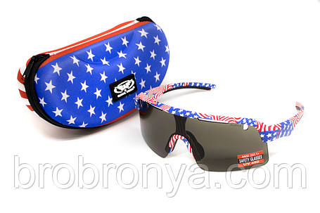 Окуляри захисні Global Vision Holeshot USA Flag (gray), сірі в оправі прапор США, фото 1