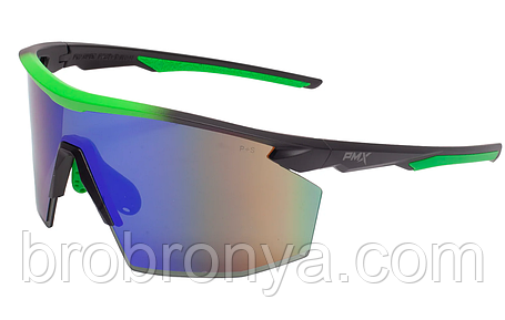 Окуляри захисні Pyramex PMXSPEC (green mirror) Anti-Fog, синьо-зелені дзеркальні лінзи в чорно-зеленій оправі, фото 1