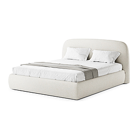 М'яке двоспальне ліжко MeBelle CORE 160x200 з підйомним механізмом (опція), рогожка, букле, білий молочний