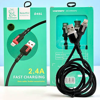 Кабель Denmen D46L USB - Lightning для iPhone 6, 7, 8, X, XR, XS, 11 Pro Max, 12 Pro Max, 13 Pro Max 2.4A 1m, фото 1