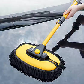 Швабра автомобільна для мийки з висувною телескопічною вигнутою ручкою розмір 28х100 см, жовта