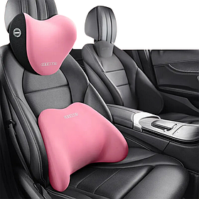 Набір подушок у машину під шию і спину в авто, подушки на підголівник і спинку сидіння, рожеві