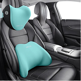 Набір подушок у машину під шию і спину в авто, подушки на підголівник і спинку сидіння, блакитні