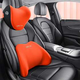 Набір подушок у машину під шию і спину в авто, подушки на підголівник і спинку сидіння, помаранчеві