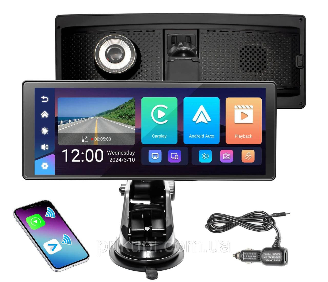 РК Монітор 6.86" у машину з відеореєстратором, Android Auto і CarPlay T103 — дисплей у USB на торпеду,