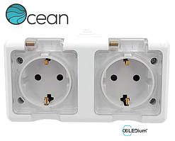 Розетка двомісна із заземленням Біла Ocean IP54