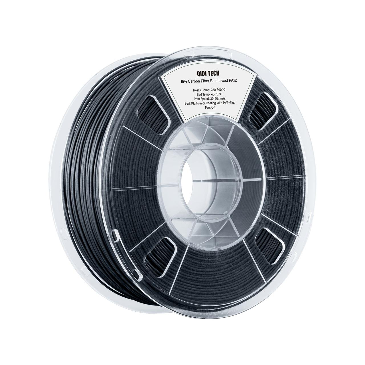 Пластик філамент для 3Д-друку QIDI TECH PA12-CF Black, Classic Spool, 1.75мм, 1кг, 280-300°C, для 3D-принтера, Чорний