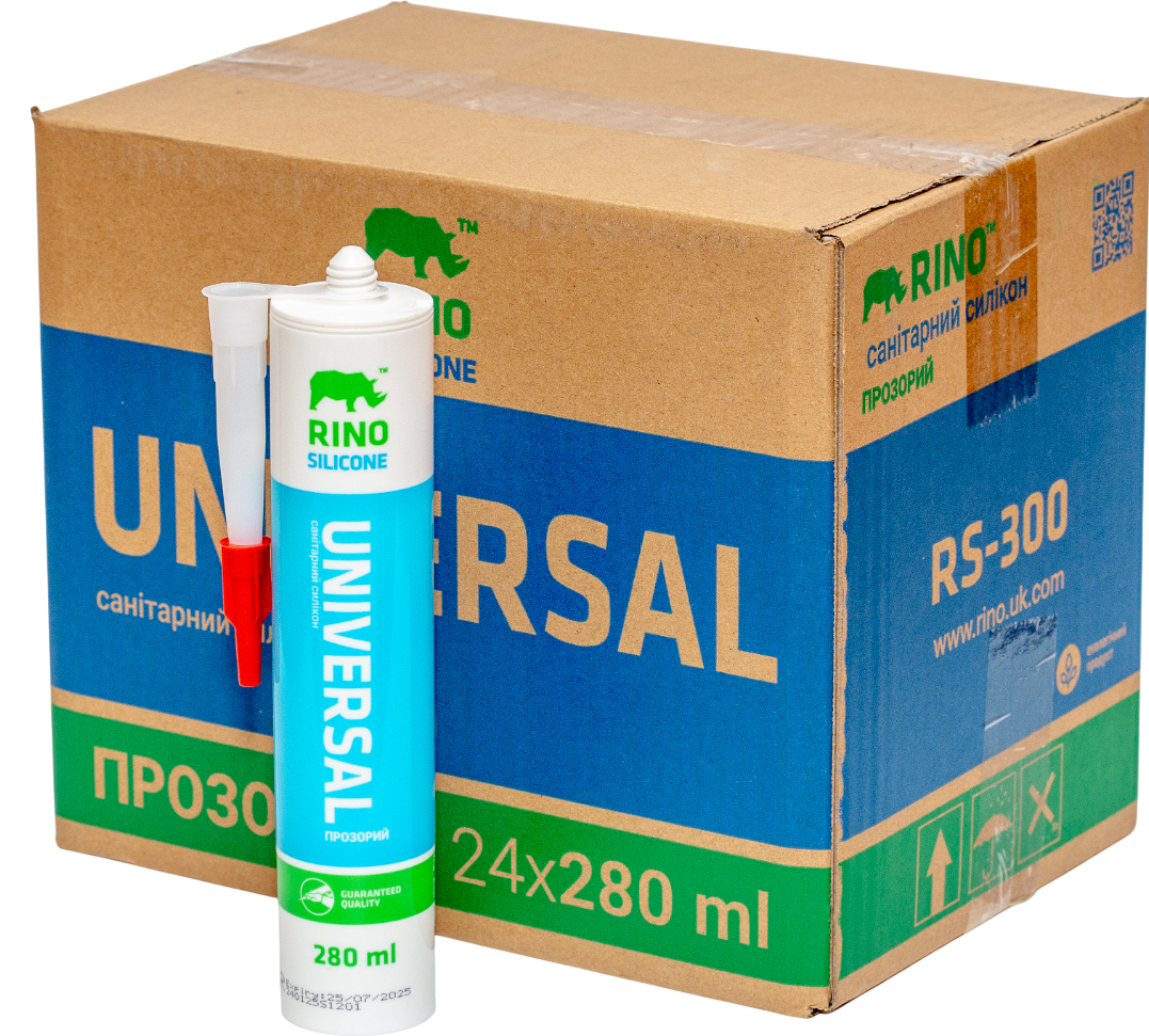 Ящик 24 шт./280 мл санітарного силіконового герметика Rino (Прозорий RS-300)