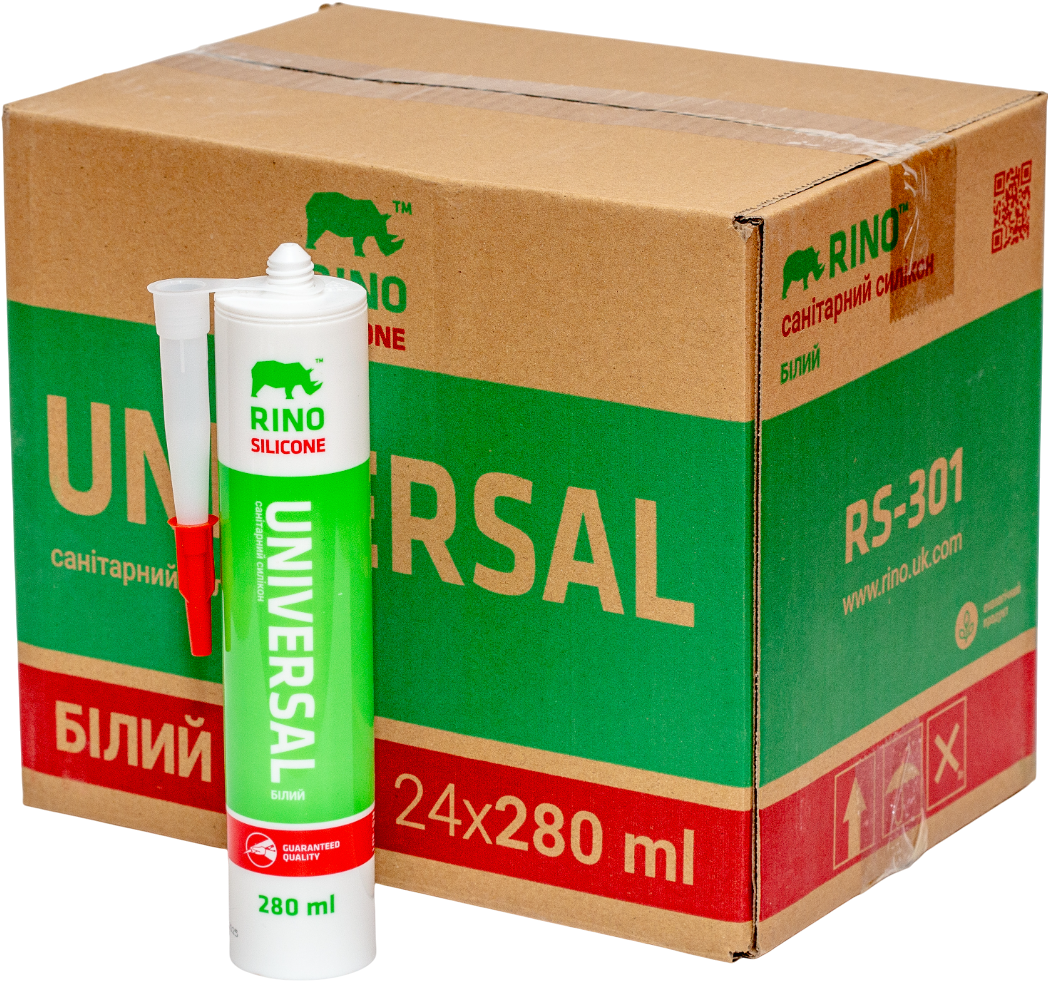 Ящик 24шт/280мл санітарного силіконового герметика Rino (Білий RS-301)