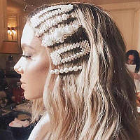 Прикраса для волосся з перлами. Заколка клик клак (утконос) "White Pearl"